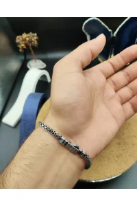 925 Ayar Gümüş Bileklik Küp Zincir Model Oksitli 21 cm 10 Gram
