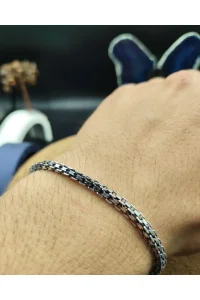 925 Ayar Gümüş Bileklik Küp Zincir Model Oksitli 21 cm 10 Gram