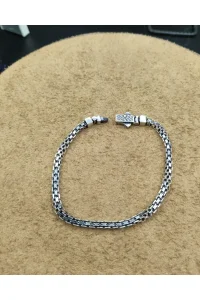 925 Ayar Gümüş Bileklik Küp Zincir Model Oksitli 21 cm 10 Gram