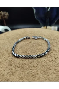 925 Ayar Gümüş Bileklik Küp Zincir Model Oksitli 21 cm 10 Gram