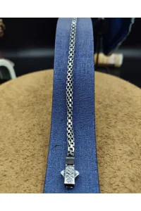 925 Ayar Gümüş Bileklik Küp Zincir Model Oksitli 21 cm 10 Gram