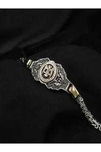 925 Ayar Gümüş Çift Başlı Kartal İşlemeli Yassı Kral Bileklik Erkek