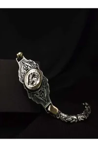 925 Ayar Gümüş Aslan İşlemeli Yassı Kral Bileklik