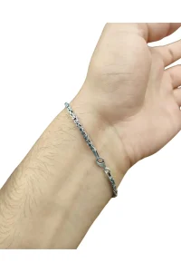 925 Ayar Gümüş Bileklik Kral Zincir Model Siyah Taşlı 21 cm 7,7 Gram