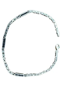 925 Ayar Gümüş Bileklik Kral Zincir Model Siyah Taşlı 21 cm 7,7 Gram