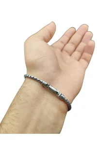 925 Ayar Gümüş Bileklik Erkek Örgü Model Rodyum Kaplama 14,3 Gram