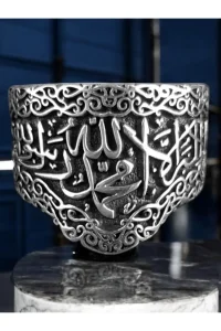 Erkek Gümüş Yüzük Kelime-i Tevhid İşlemeli Mineli El İşçiliği 925 Ayar