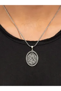 925 Ayar Gümüş La Galibe İllallah Yazılı Erkek Kolye İslami Motifli