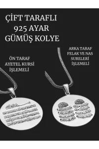 925 Ayar Gümüş Ayetel Kürsi Nas Felak Sureli Çift Taraflı Kolye Manevi