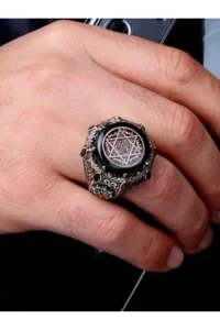 Erkek Gümüş Yüzük Süleyman Mührü Zirkon Taşlı Oval Kasa Özel Tasarım 925 Ayar