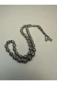 El Işçiliği Hafif Ve Şık Gümüş Arpa Kesim Fizyon Tesbih - 925 Ayar Gümüş 24 gram