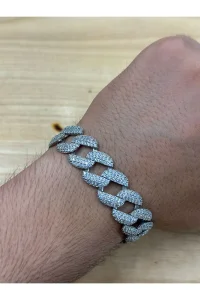 925 Ayar Gümüş Beyaz Zirkon Taşlı Gurmet Zincir Bileklik
