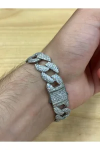 925 Ayar Gümüş Beyaz Zirkon Taşlı Gurmet Zincir Bileklik