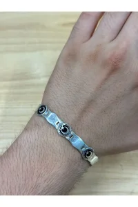 925 Ayar Gümüş Ay Yıldız Figürlü Oval Hasır Opal Taşlı Erkek Bileklik