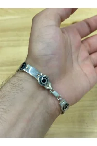925 Ayar Gümüş Ay Yıldız Figürlü Oval Hasır Opal Taşlı Erkek Bileklik