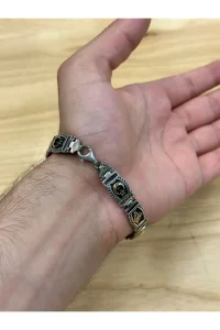 925 Ayar Gümüş Osmanlı Tuğra Ay Yıldız Motifli Opal Taşlı Erkek Bileklik