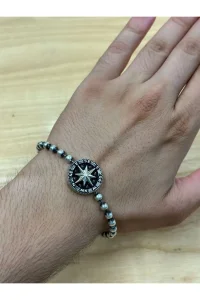 925 Ayar Gümüş Top Zincirli Pusula Motifli Opal Taşlı Bileklik