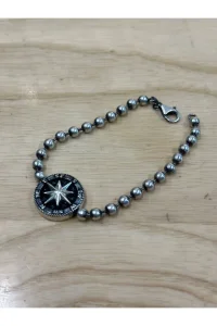 925 Ayar Gümüş Top Zincirli Pusula Motifli Opal Taşlı Bileklik