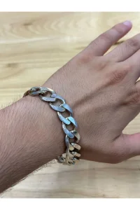 925 Ayar Gümüş Kalın Gurmet Zincir Opal Taşlı Bileklik Günlük