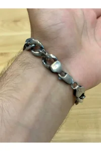 925 Ayar Gümüş El İşçiliği Doğal Oniks Taşlı Bileklik Günlük