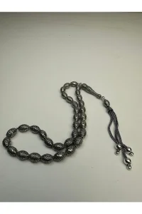 925 Ayar Gümüş Oksitli Fizyon Arpa Kesim Tesbih El Yapımı
