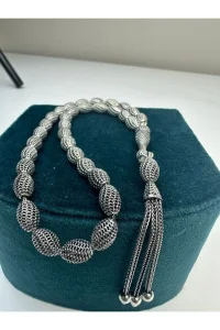 925 Ayar Gümüş Oksitli Fizyon Arpa Kesim Tesbih El Yapımı
