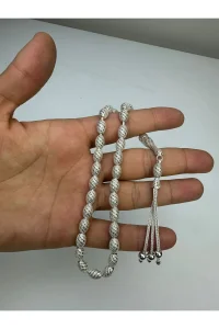 925 Ayar Gümüş Fizyon Arpa Kesim Tesbih El Yapımı Koleksiyonluk