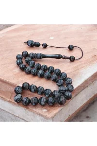 Siyah Deve Kemiği Tesbih Küre Kesim 10x10 mm - Hint Kınası Boyalı Özel Üretim 32 cm