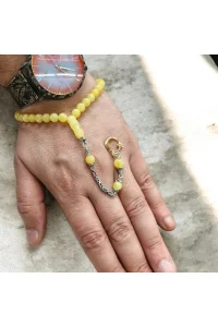 Doğal Damla Kehribar Tesbih Küre Kesim 6x6 mm - 925 Ayar Gümüş Püsküllü Bileklik Boy