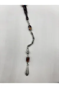 Çok Renkli Ateş Kehribarı Tesbih 33 Boncuklu Çift Renk Püsküllü Erkek Hediyelik 35 cm