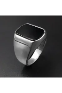 Erkek Gümüş Yüzük Dörtgen Tasarım Siyah Oniks Sade 925 Ayar