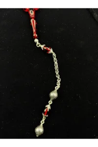 Kırmızı Ateş Kehribarı Tesbih 33 Boncuklu Püsküllü Erkek Hediyelik 36 cm