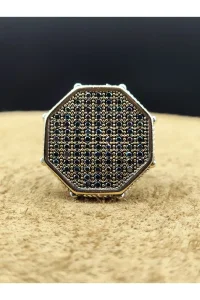 925 Ayar Gümüş 18 Gram Siyah Zirkon Taşlı Erkek Yüzük Özel Tasarım