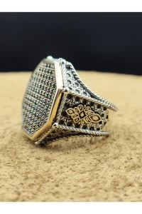 925 Ayar Gümüş 18 Gram Siyah Zirkon Taşlı Erkek Yüzük Özel Tasarım