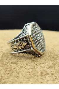 925 Ayar Gümüş 18 Gram Siyah Zirkon Taşlı Erkek Yüzük Özel Tasarım