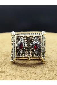 Erkek Gümüş Yüzük Kırmızı Zirkon Taşlı Kadı Model 925 Ayar