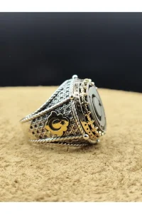 Erkek Gümüş Yüzük Ay Yıldız Zirkon Taşlı 925 Ayar