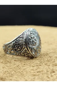Erkek Gümüş Yüzük Kalem İşlemeli Klasik Model 925 Ayar