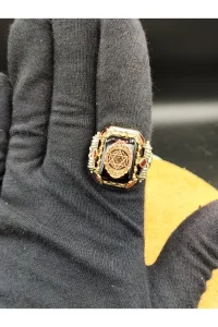 Süleyman Mührü İşlemeli 25 Gram 925 Ayar Gümüş Erkek Yüzük – Akik Taşlı Otantik Model