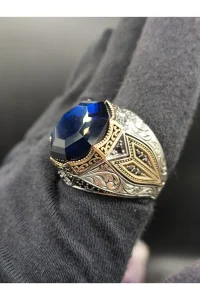 Erkek Gümüş Yüzük Lacivert Zirkon Taşlı 925 Ayar