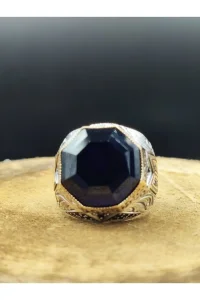 Erkek Gümüş Yüzük Lacivert Zirkon Taşlı 925 Ayar