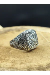 Erkek Gümüş Yüzük Kalem İşlemeli Taşsız 925 Ayar