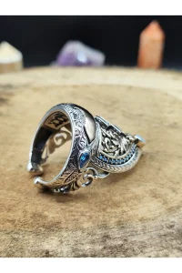 Erkek Gümüş Yüzük Mavi Zirkon Taşlı 925 Ayar