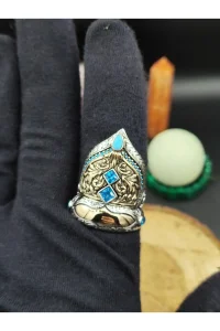Erkek Gümüş Yüzük Mavi Zirkon Taşlı 925 Ayar