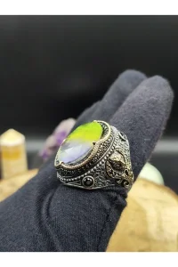 Erkek Gümüş Yüzük Fluorit Taşlı 925 Ayar