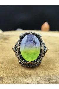 Erkek Gümüş Yüzük Fluorit Taşlı 925 Ayar