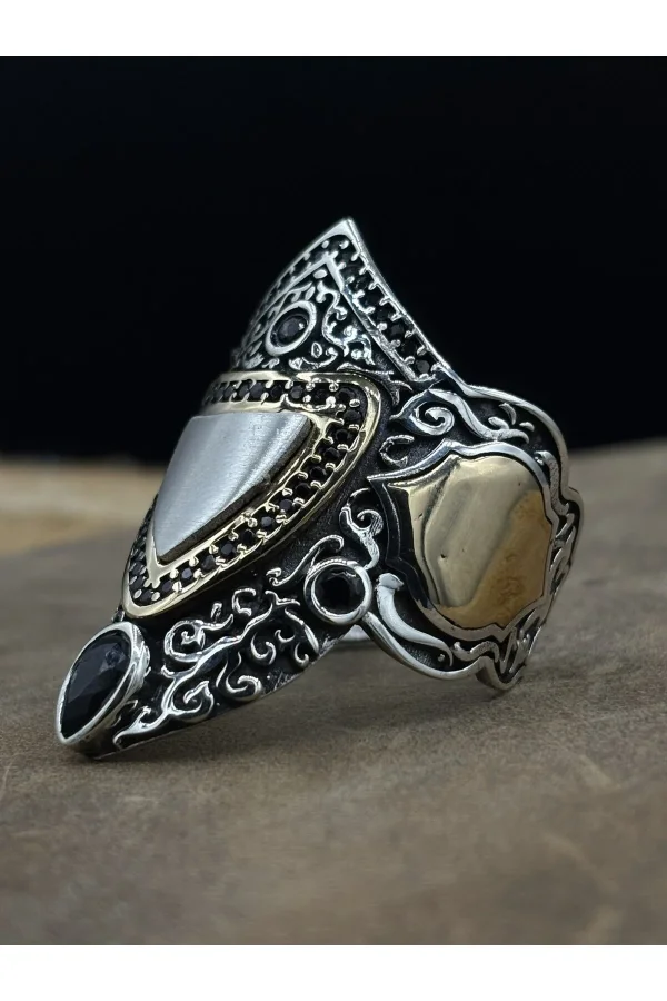 Erkek Gümüş Yüzük Siyah Zirkon Taşlı Zihgir Model 925 Ayar