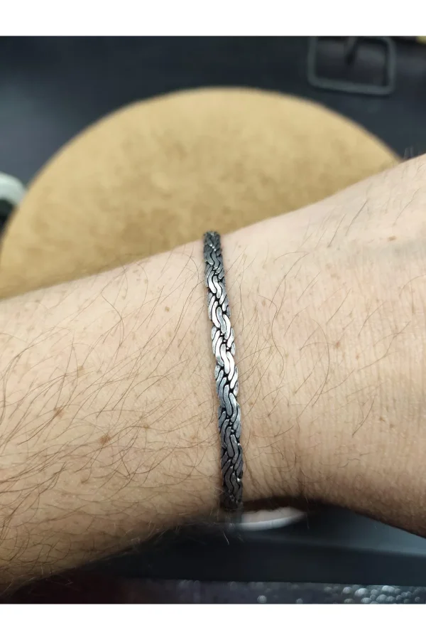 925 Ayar Gümüş Bileklik Dalga Örgü Zincir Model Geniş 21 cm 12 Gram