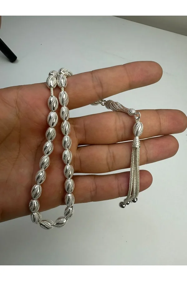 925 Ayar Gümüş Fizyon Arpa Kesim Tesbih El Yapımı Koleksiyonluk