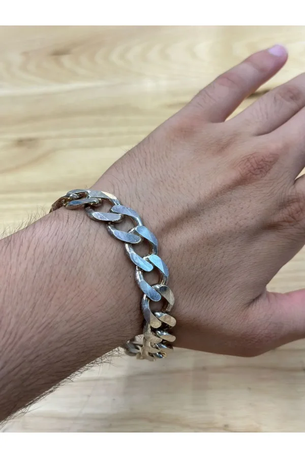 925 Ayar Gümüş Kalın Gurmet Zincir Opal Taşlı Bileklik Günlük
